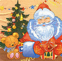 Декупажная салфетка Дед Мороз с мишкой 6322