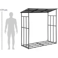 Стеллаж для дров - с крышей - 350 кг - 187,5 x 62 x 195 см - сталь - черный