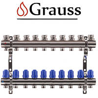 Коллектор 1100-10 для системы "ТЕПЛЫЙ ПОЛ" Grauss на 10 выхода с термостатическими клапанами для отопления