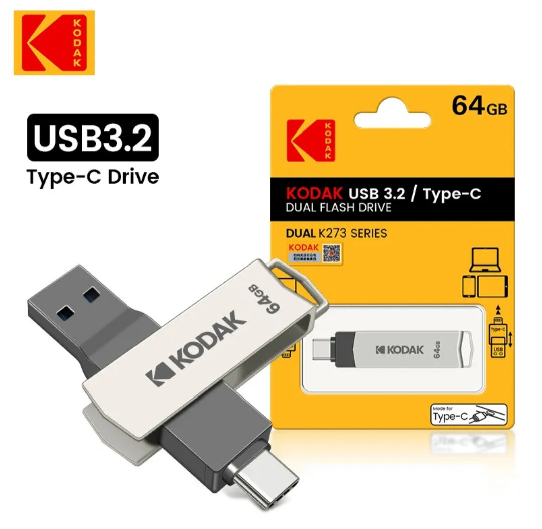 Флешка 2в1 Kodak 64Gb USB 3.2 Type з OTG USB флешка для комп'ютера смартфона