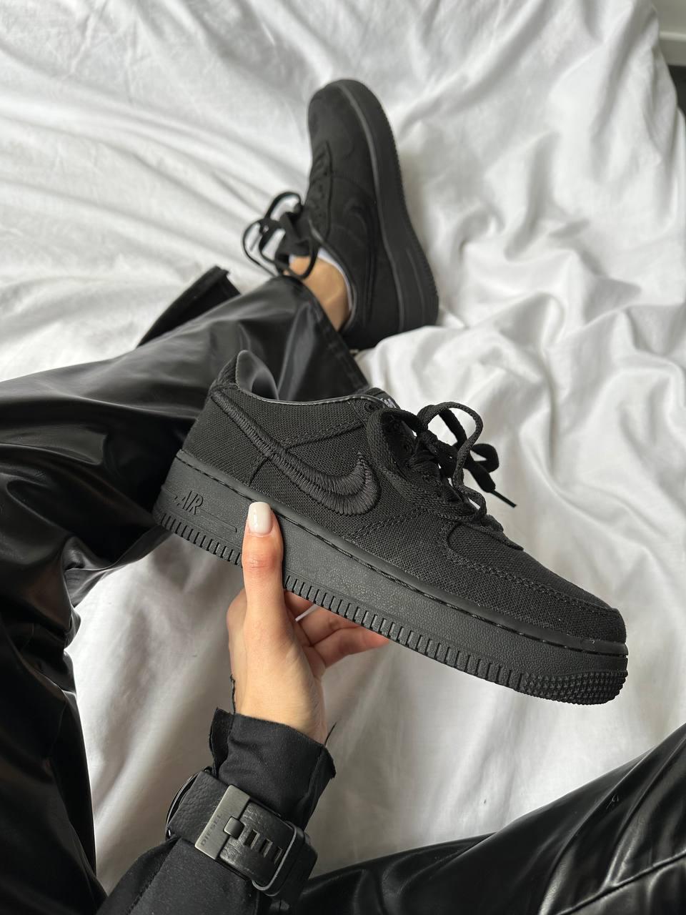 Жіночі кросівки Nike Air Force 1 Stussy Black Взуття Найк Аір Форс Стасі чорні текстиль демісезон