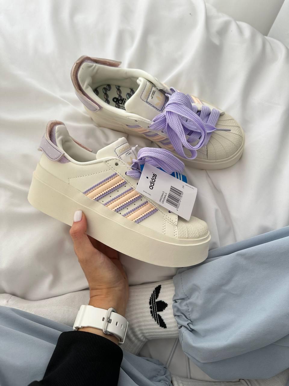 Жіночі кросівки Adidas Superstar Bonega Purple Macaroon Кеди Адідас Суперстар бежеві на платформі шкіряні демісезон