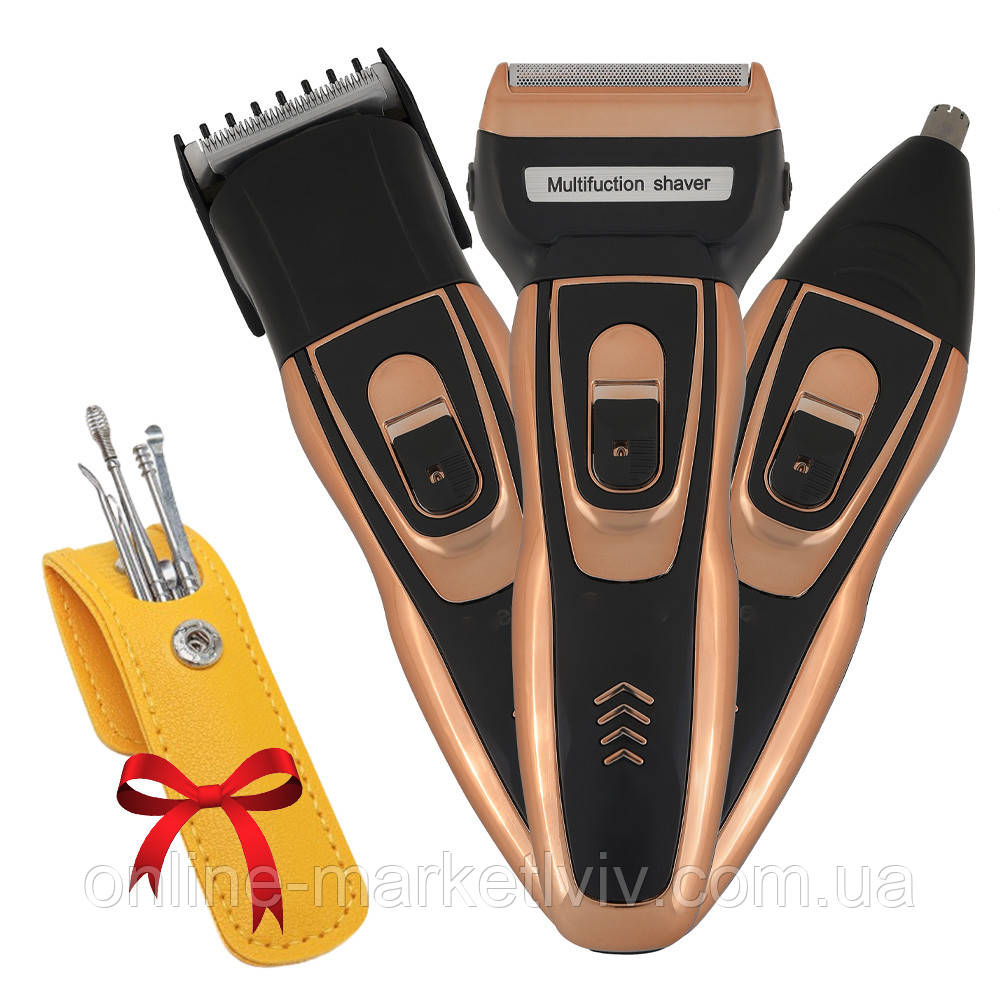 Електробритва тример Gemei GM 595 + Подарунок Багаторазові вухочистки TOOL SET / Набір для стрижки волосся