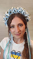 Веночек-обруч на голову с цветами и ленточками "Веснянка", ободок для волос хенд мейд