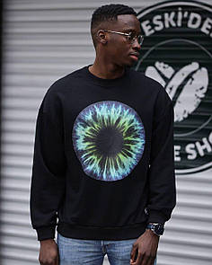 Світшот кофта чоловіча з принтом чорна весна-осінь молодіжна без капюшона Eye Black