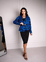 Женский костюм-комбинация:Чёрное Платье на бретелях и Синяя Рубашка на пуговицах с поясом в Леопардовый Принт