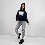 Модний світшот з тваринним принтом, без флісу | Кофта із вставкою зебра | Батник двонитка трикотаж | Батал, фото 3