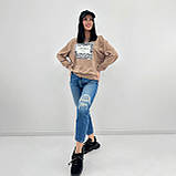 Стильний Світшот із тваринним принтом | Модна кофта із вставкою зебра | Худі двонитка трикотаж весна | Норма, фото 2