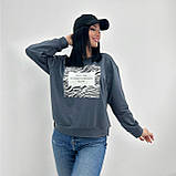 Стильний Світшот із тваринним принтом | Модна кофта із вставкою зебра | Худі двонитка трикотаж весна | Норма, фото 6