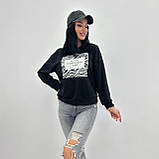 Стильний Світшот із тваринним принтом | Модна кофта із вставкою зебра | Худі двонитка трикотаж весна | Норма, фото 8