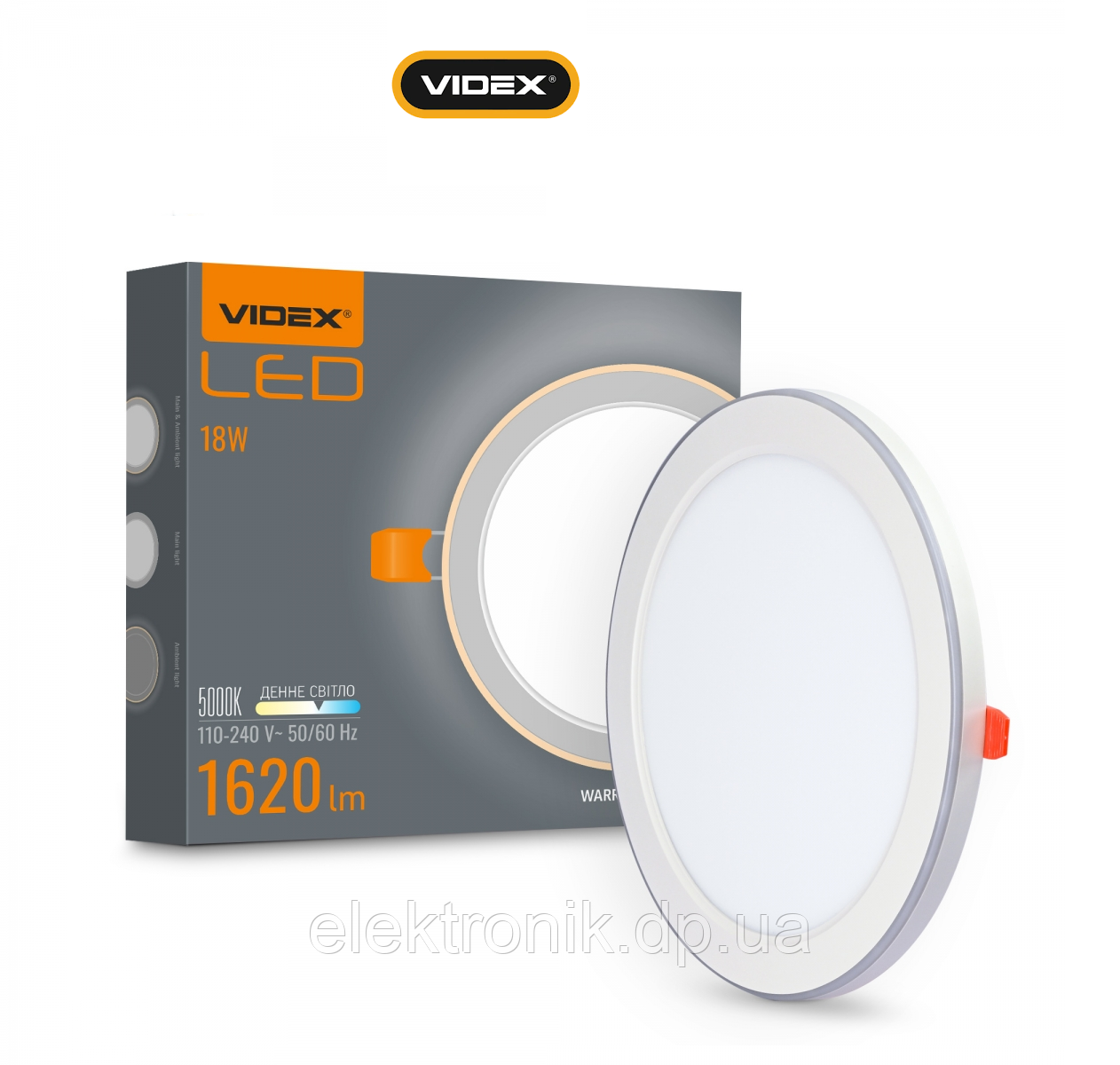 LED світильник вбудований з декоративною підсвіткою VIDEX DL4R 18W+6W 5000K+2700K 220V