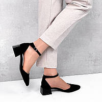 Женские открытые туфли на низком каблуке черные замш 37
