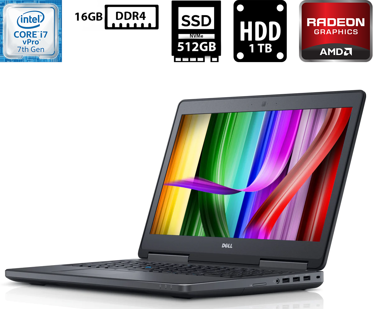 Ноутбук Dell Precision 7520/15.6" IPS 1920x1080/Core i7-7820HQ 2.90GHz/16GB DDR4/SSD+HDD/AMD Radeon Pro WX 4130 2GB Камера Б/В