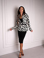 Женский костюм-комбинация:Чёрное Платье на бретелях и Молочная Рубашка на пуговицах с поясом Леопардовый Принт