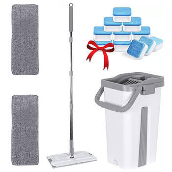 Набір швабра з відром 11л Cleaning Mop + Подарунок Таблетки для пральної машини / Швабра з віджимом та відром
