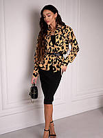 Женский костюм-комбинация:Чёрное Платье на бретелях и Бежевая Рубашка на пуговицах с поясом Леопардовый Принт