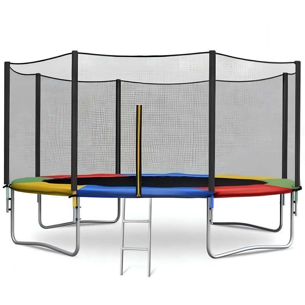 Батут Just Fun 374 см Multicolor зовнішня сіткa + драбинка, фото 1