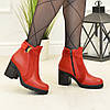 Червоні черевики жіночі на стійкому каблуці, натуральна шкіра і замша, фото 2