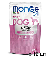 Влажный корм для собак Monge Dog GRILL Adult кусочки в желе из запеченной свинины 100 г х 12 шт