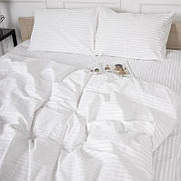 Комплект постельного белья Страйп сатин Белый Двуспальный размер 180х220