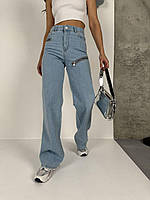 Джинсы трубы с молниями Широкие светлые джинсы Женские джинсы