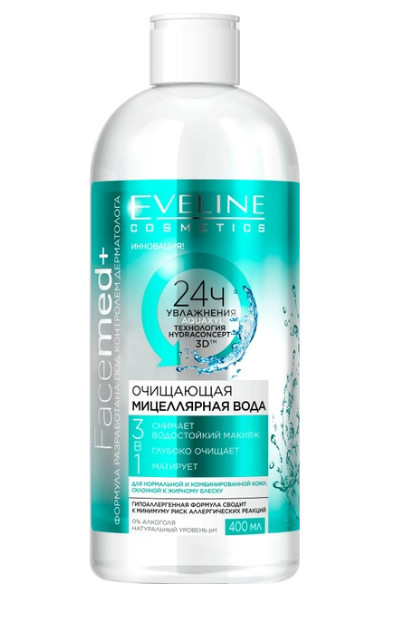 Вода міцелярна Eveline Facemed+ 3в1 400мл (5901761919400)