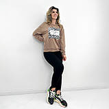 Модний світшот з тваринним принтом, без флісу | Кофта із вставкою зебра | Батник двонитка трикотаж | Батал, фото 5