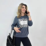 Модний світшот з тваринним принтом, без флісу | Кофта із вставкою зебра | Батник двонитка трикотаж | Батал, фото 4