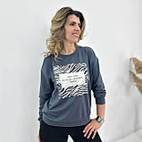 Модний світшот з тваринним принтом, без флісу | Кофта із вставкою зебра | Батник двонитка трикотаж | Батал, фото 7