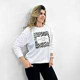 Модний світшот з тваринним принтом, без флісу | Кофта із вставкою зебра | Батник двонитка трикотаж | Батал, фото 9