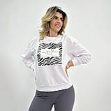 Модний світшот з тваринним принтом, без флісу | Кофта із вставкою зебра | Батник двонитка трикотаж | Батал, фото 8