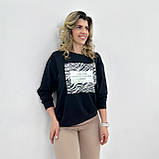 Модний світшот з тваринним принтом, без флісу | Кофта із вставкою зебра | Батник двонитка трикотаж | Батал, фото 6