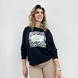 Модний світшот з тваринним принтом, без флісу | Кофта із вставкою зебра | Батник двонитка трикотаж | Батал, фото 10