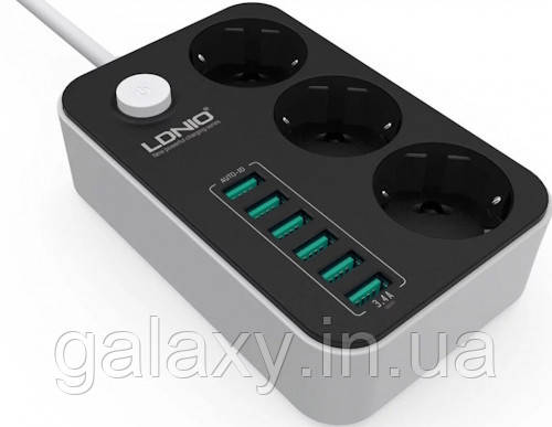 Мережевий фільтр LDNIO 2500 Вт 3розетки 6USB 1,6 м SE3631