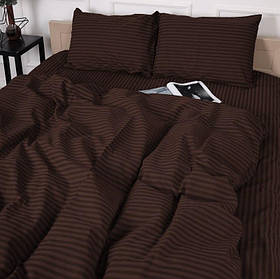 Комплект постільної білизни Страйп сатин Темно шоколадний Полуторний розмір 150х220