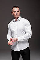 Белая классическая мужская рубашка приталенная | 100% хлопок L