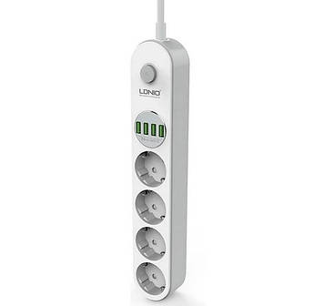 Мережевий фільтр LDNIO 2500Вт 4 розетки + 4USB кабель 2м SE4432 White