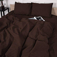 Комплект постельного белья Страйп сатин Темно шоколадный Семейный размер 200х220, 2 пододеяльника