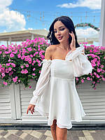 Женское шифоновое короткое платье с пышным рукавом, белое