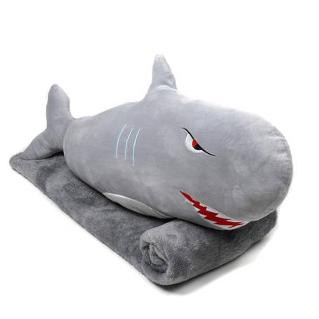 Плед-подушка іграшка 3в1 акула (28136) сіра (75 см), фото 2