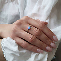 Кольцо серебряное женское колечко с Голубым Опалом 16.0 размер серебро 925 пробы Родированное кк2опг/1186 1.20