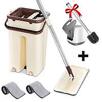 Швабра лентяйка с отжимом, Scratch Cleaning Mop + Подарок Ёршик для унитаза / Самоотжимающая швабра