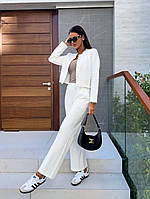 Стильный женский брючный костюм двойка пиджак и штаны, женские костюмы белый