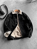 Куртка мужская джинсовая на овчине, стильная джинсовка демисезонная черная Турция