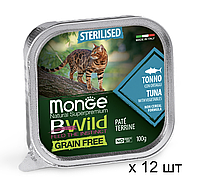 Беззерновий паштет для стерилізованих кішок MONGE BWILD CAT Sterilised із тунця 100 г х 12 шт