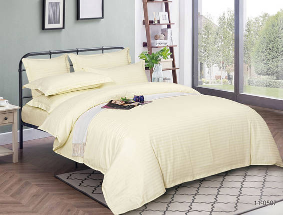 Євро-максі набір постільної білизни 200*220 з Страйп Сатину з простирадлом на резинці №550507, фото 1