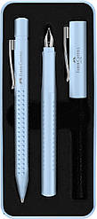 Подарунковий набір ручок Faber-Castell GRIP 2010 Sky Blue в металевому пеналі, кулькова ручка + перова, 201524