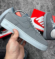 Кроссовки Мужские Nike Air Force 1 Gray Замшевые Серые, Мужские Кеды Найк Замш Серые Весенние