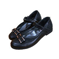 Туфлі з натуральної шкіри для дівчинки підлітка Happy Walk F-2692 чорні 32,34,36 р