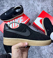 Кроссовки Мужские Nike Air Force 1 Black Замшевые Черные, Мужские Кеды Найк Замш Черные Весенние